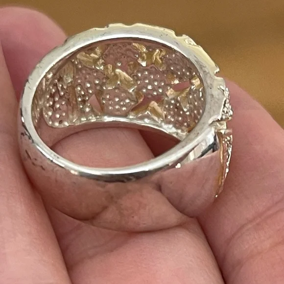 Diamanté crystal set gold and silver tone wide size 8 band ring - Picture 12 of 15